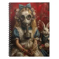 Girl in a Gas Mask With White Rabbit Notebook