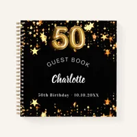Guest book 50th birthday black gold stars