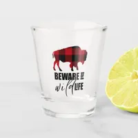Beware Wild Life Buffalo Plaid ID669 Shot Glass