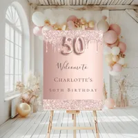 50th birthday party rose gold welcome foam board