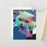 Surreal Glitch Cat Collage Postcard