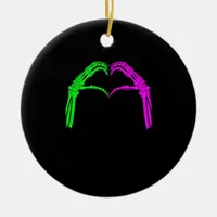 Skeleton Hands Heart Sign Retro Halloween Vintage  Ceramic Ornament