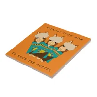 Cute Alpacas Rocking Goatees & Teal Serapes Ceramic Tile