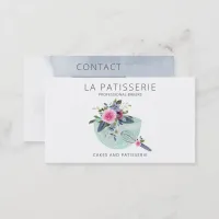 Modern Mint Watercolor Floral Bakery Pastry Chef Business Card