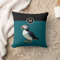 Atlantic Puffin Coastal Bird Wildlife Monogrammed Throw Pillow