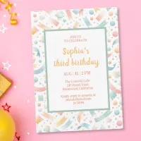 Cute Fun Kids Confetti Colorful Pastel Birthday Invitation