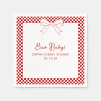 Ciao Baby! Italian Red GIngham Bow Baby Shower Napkins