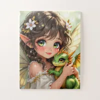 Cute Anime Fairy and Chibi Dragon  Jigsaw Puzzle