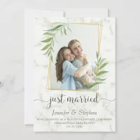 Elegant Typography Eucalyptus Marble Elopement Announcement