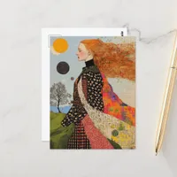 The Beautiful Lady With Red Hair Collage Postcard