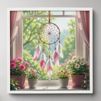 Pretty Pink Dreamcatcher and Plants Window Sill Peel And Stick Photo Tile