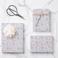 Cute Bunnies and Wildflowers Pattern Wrapping Paper Sheets