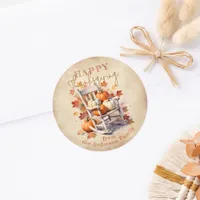 Rustic Watercolor Chair and Pumpkins Thanksgiving Classic Round Sticker