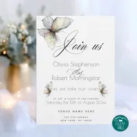 WEDDING Elegant Abstract Ink Pastel Butterflies  Invitation