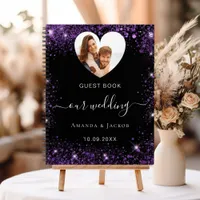 Guest book wedding black purple photo heart