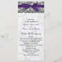 Faux lace and ribbon purple black wedding programs