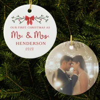 First Christmas Mr. & Mrs. Custom Newlywed Photo Ceramic Ornament