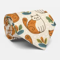 Orange and White Cats Naive Art Style Neck Tie