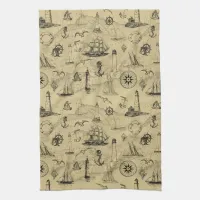 Vintage Nautical Old Map Pattern Seafaring Kitchen Towel