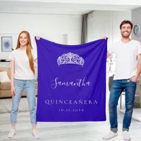 Quinceanera royal blue tiara crown name fleece blanket