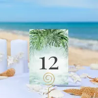 Tropical Leaves Lush Watercolor Wedding Table Number