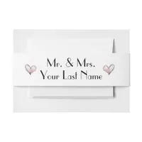 Modern Simple Pink Hearts Mr + Mrs  Invitation Belly Band