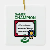 Christmas Champion Gamer Red and Green Ceramic Ornament