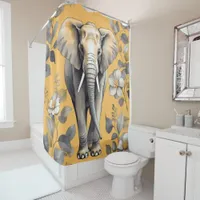 Majestic Regal Elephant Standing on yellow floral  Shower Curtain