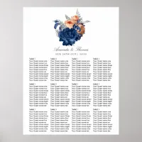 Coral, Navy and Silver Floral Wedding Seating Poster