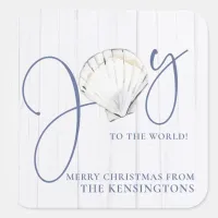 Rustic Coastal Christmas Seashell Joy Square Sticker