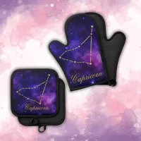 Gold Capricorn Constellation on Dark Galaxy| Oven Mitt & Pot Holder Set