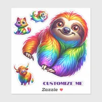 Rainbow Sloth and Friends Cute Custom Cut Stickers