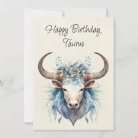 Taurus Bull Zodiac Watercolor Birthday Card