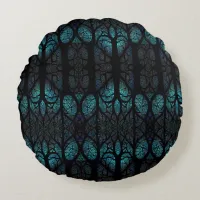 Mystic Forest Mosaic Blue & Black pattern  Round Pillow