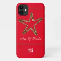 Star of Wonder Monogram Initials Red Christmas  iPhone 11 Case