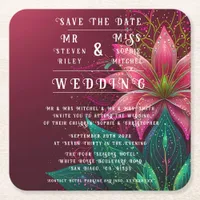 Luxurious Floral Wedding Invitation Suite Square Paper Coaster