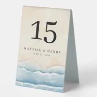 Beach Wedding Table Number Tent with Ocean Waves Table Tent Sign