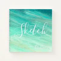 Blue Teal Abstract Painting Your Name Sketchbook Notebook