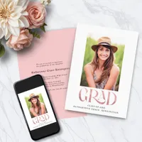 Modern Blush Pink Foil Typography Graduation Photo Announcement