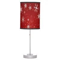 White Snowflakes Red Background Table Lamp