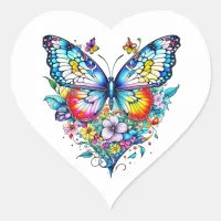 Butterfly and Floral Heart  Heart Sticker