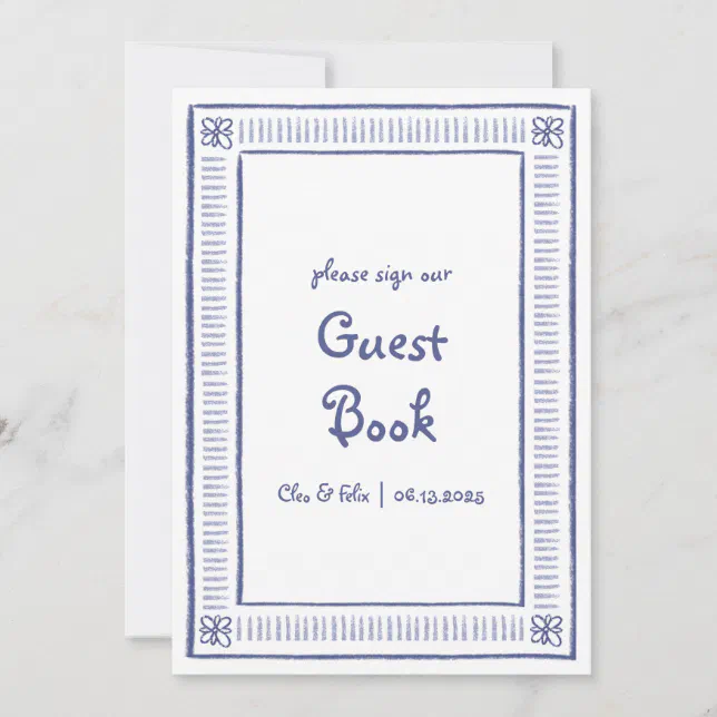 Blue Quirky Hand Drawn Wedding Guest Book Sign