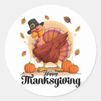 Happy Thanksgiving Typography Round Sticker
