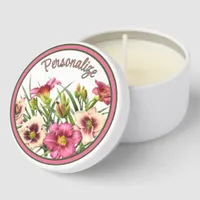 Pink Daylily Flowers Botanical Art Personalized Mini Candle Favors