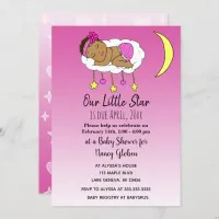 Ethnic Baby on Cloud and Moon Girl's Baby Shower Invitation