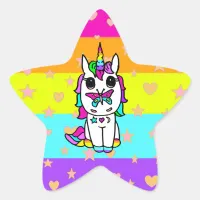 Cute Unicorn with Butterfly Stars and Hearts Star Sticker