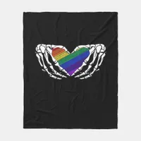 Pride Skeleton Hands Holding Heart Inclusive Fleece Blanket