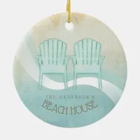 Beach House Adirondack Chairs Aqua Blue ID623 Ceramic Ornament