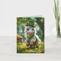 Cute Pony with green hat, bridle in Flowers Holiday Card