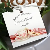 Pink Floral Tea Cup Pearls Love is Brewing Wedding Favor Tags